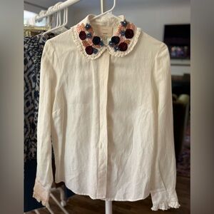 Sezane x Manoush NWOT Cream Blouse with Floral Collar